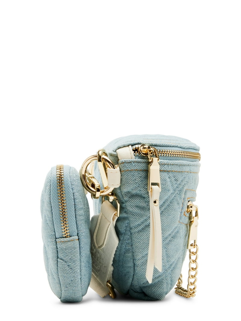 Madden Girl キルティングデニム 2WAY ハンドバッグ ポーチ付 Madden NYC Women's Chain Pocket Fanny Pack with Pouch, Denim