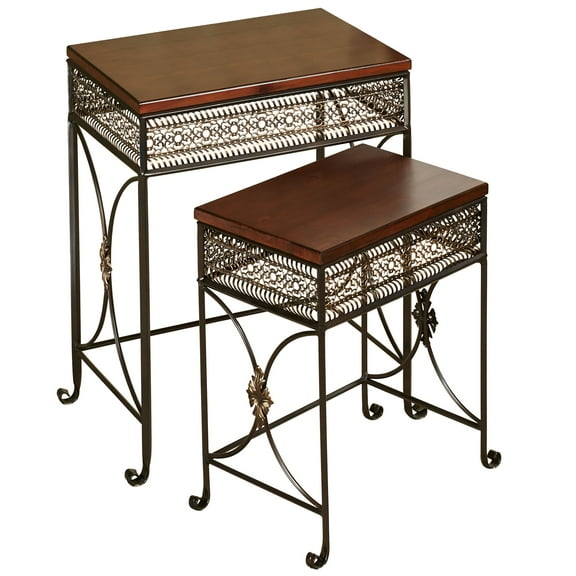 Charleston Ornate Openwork Nesting Tables Bronze Set of 2