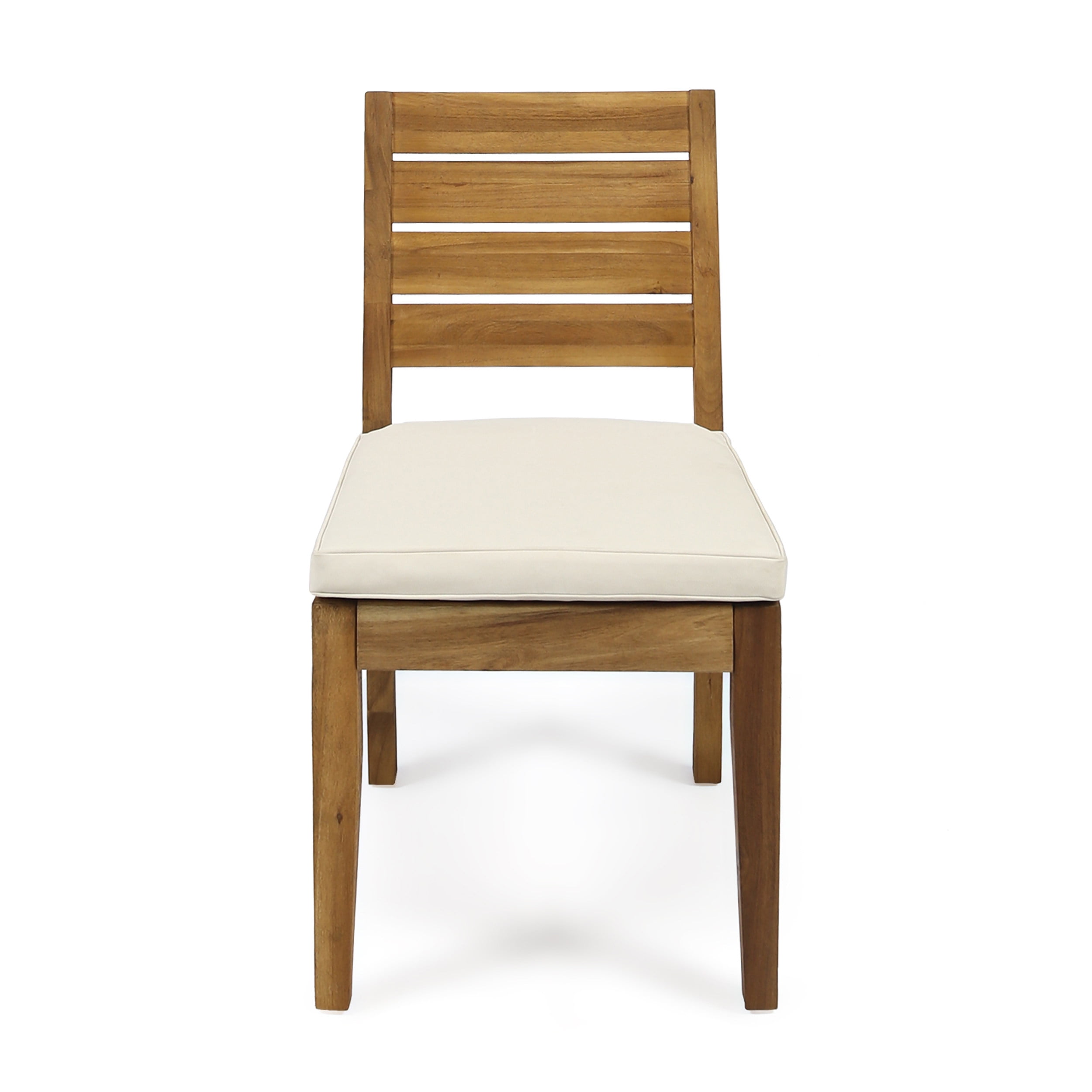 Outdoor Armless Cushioned Dining Chair Set of 2, Simple Household Rest Seats for Patio Garden, Natural and Beige