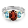thumbnail image 3 of Gem Stone King 925 Silver and 10K Yellow Gold Red Garnet and Blue Zircon and Lab Grown Diamond Engagement Ring for Women | 3.49 Cttw | Oval 9X7MM | January Birthstone | Size 6, 3 of 6