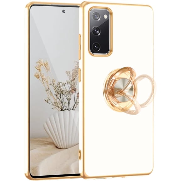 Samsung Galaxy S20 FE 5G Case, Galaxy S20 FE Case with Ring Stand, 360° Rotatable Ring Holder Magnetic Kickstand Slim Soft TPU Protective Case for Women Men for Samsung Galaxy S20 FE 2022,White