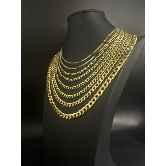 14K Real Gold Cuban Curb Link Chain, 2mm-9.8mm Cuban Curb Chain,14K Real Gold Chain, Man and Woman,14K Yellow Gold Cuban Curb Necklace (Width:2mm; Necklace length:16;)