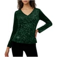 thumbnail image 2 of Yteetum Women's Sequin Velvet T Shirts Top Oversized V Neck Glitter Sparkly Long Sleeve Shirt Womens Casual Solid Plus Size Loose Comfy Cozy Tees Party Club Night Festive Blouses Fall Spring Clothes, 2 of 6
