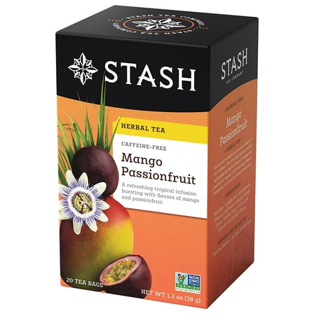 Stash Tea Mango Passionfruit Herbal Tea, 20 Count Box of Tea Bags Individually Wrapped in Foil, Sweet Fruity Caffeine Free Herbal Tisane, Drink Hot or Iced