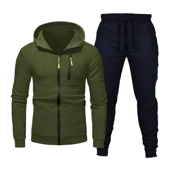 RUTAYY Men's Outfits Sports Casual Solid Color Long Sleeve Hooded Sweatshirt and Pants 2 Piece Chic Holiday Sets