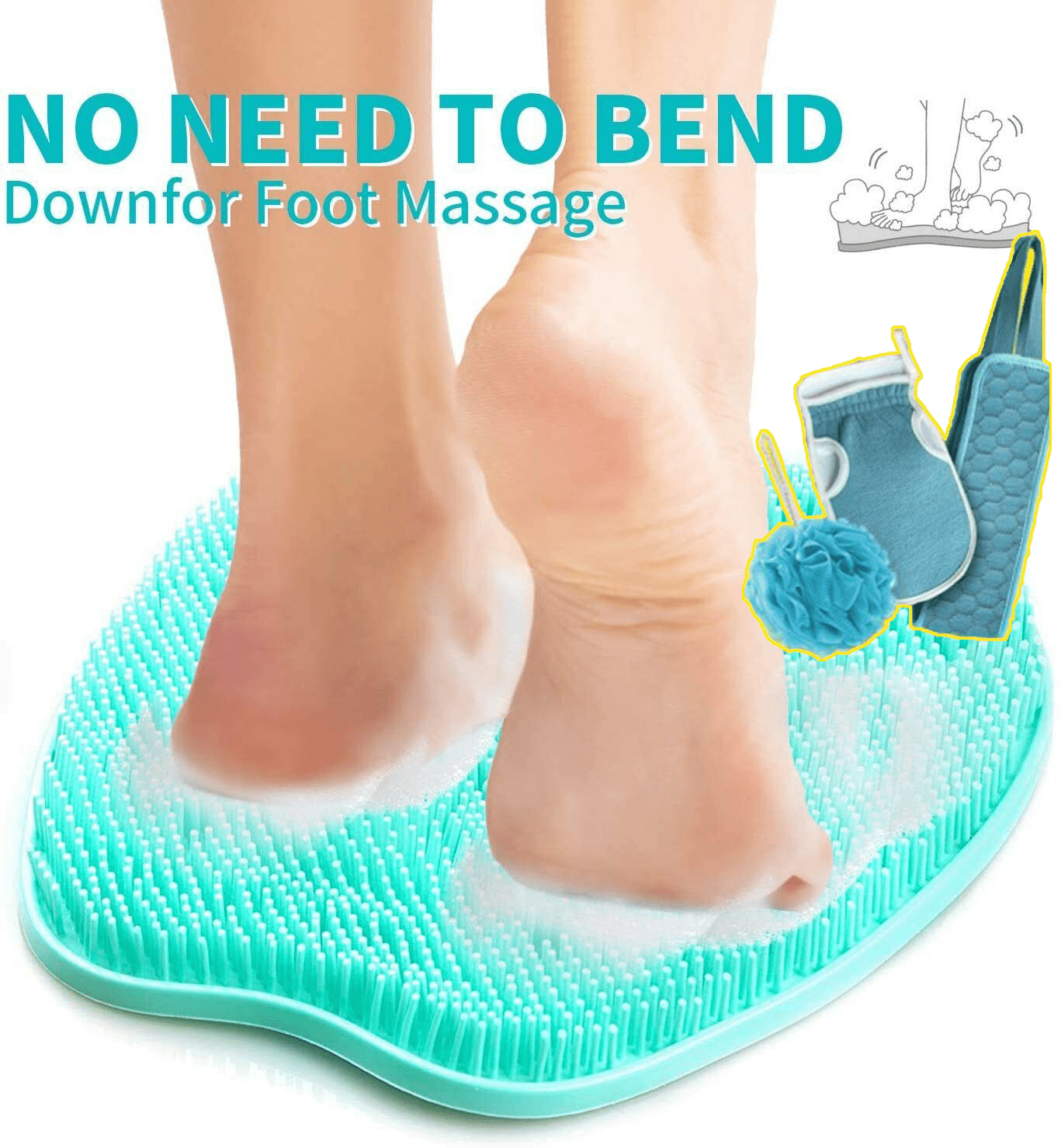 Foot Mat with Shower Kit Foot Massager with Suction Cup Exfoliating Bath Brush NonSlip Feet