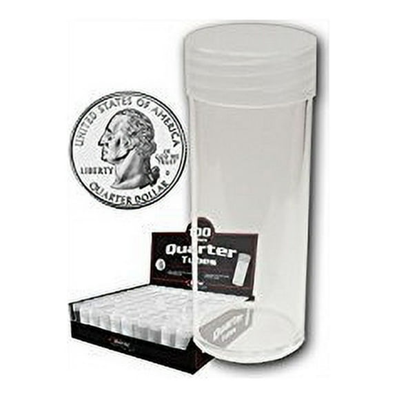(10) BCW Brand Round Clear Plastic (Quarter) Size Coin Storage Tube Holders with Screw on Lid