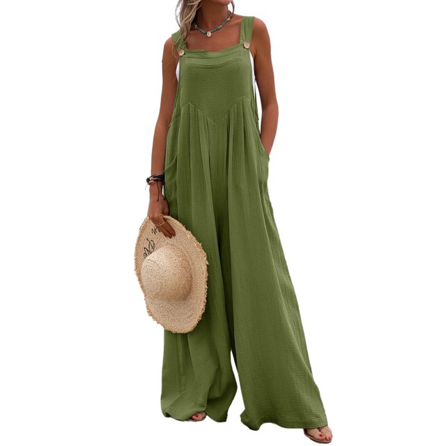 MAWCLOS Combinaison Femme Jambes Larges Sans Manches Ample Été une Pièce Vert Armée 2TG