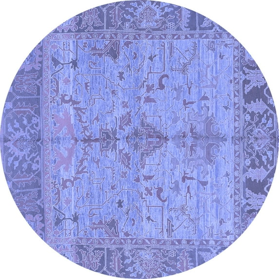 Ahgly Company Machine Washable Indoor Round Oriental Blue Traditional Area Rugs, 4' Round