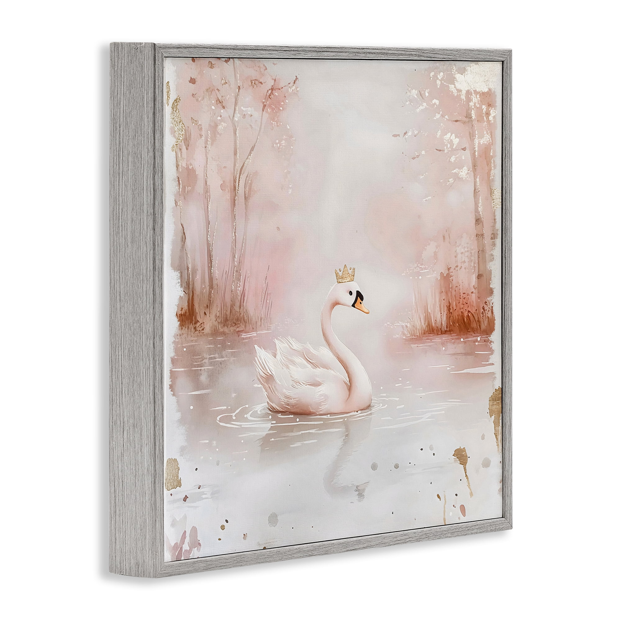 Stupell Industries Swan with Crown in Pastels Gray Framed Giclee Art, design by Creative Studio