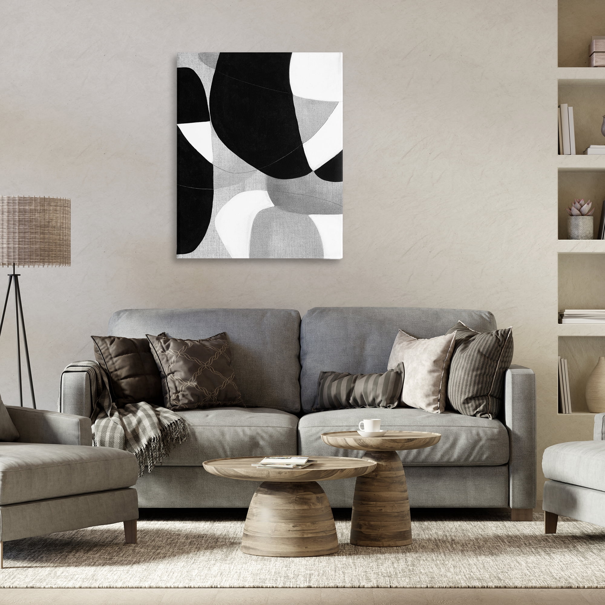Stupell Industries Monochrome Oblong Shapes Abstract Painting Wrapped Canvas Art Print Wall Art, 30 x 40