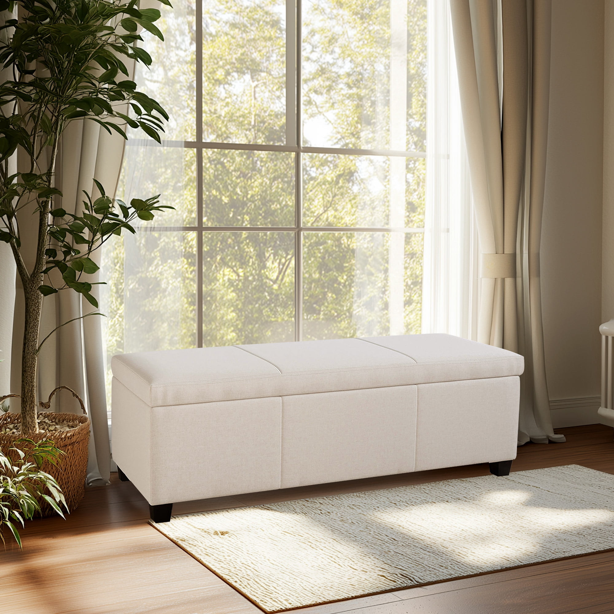 BELLEZE Storage Ottoman Bench Footstool - Amherst (Beige)