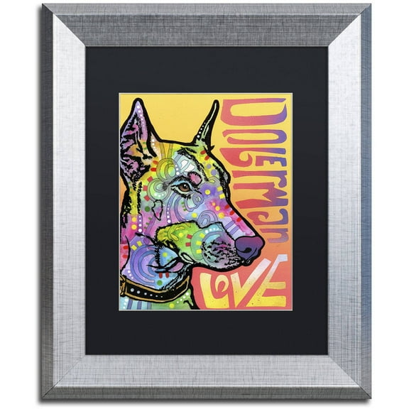 Trademark Fine Art 'Doberman Luv' Canvas Art by Dean Russo, Black Matte, Silver Frame
