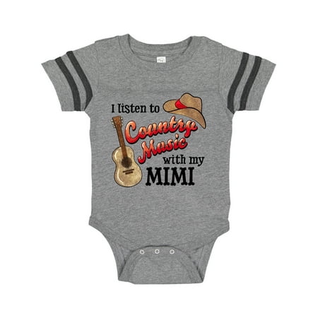 

Inktastic I Listen to Country Music with my Mimi Guitar and Hat Gift Baby Boy or Baby Girl Bodysuit