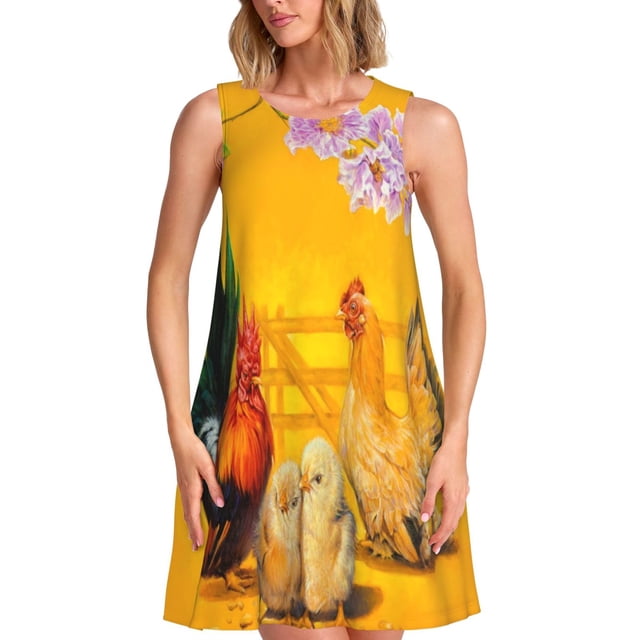 Balery The Chicken Family Vestidos de verano para mujer con estampado: vestido holgado sin mangas, vestido playero informal y cómodo para días calurosos.
