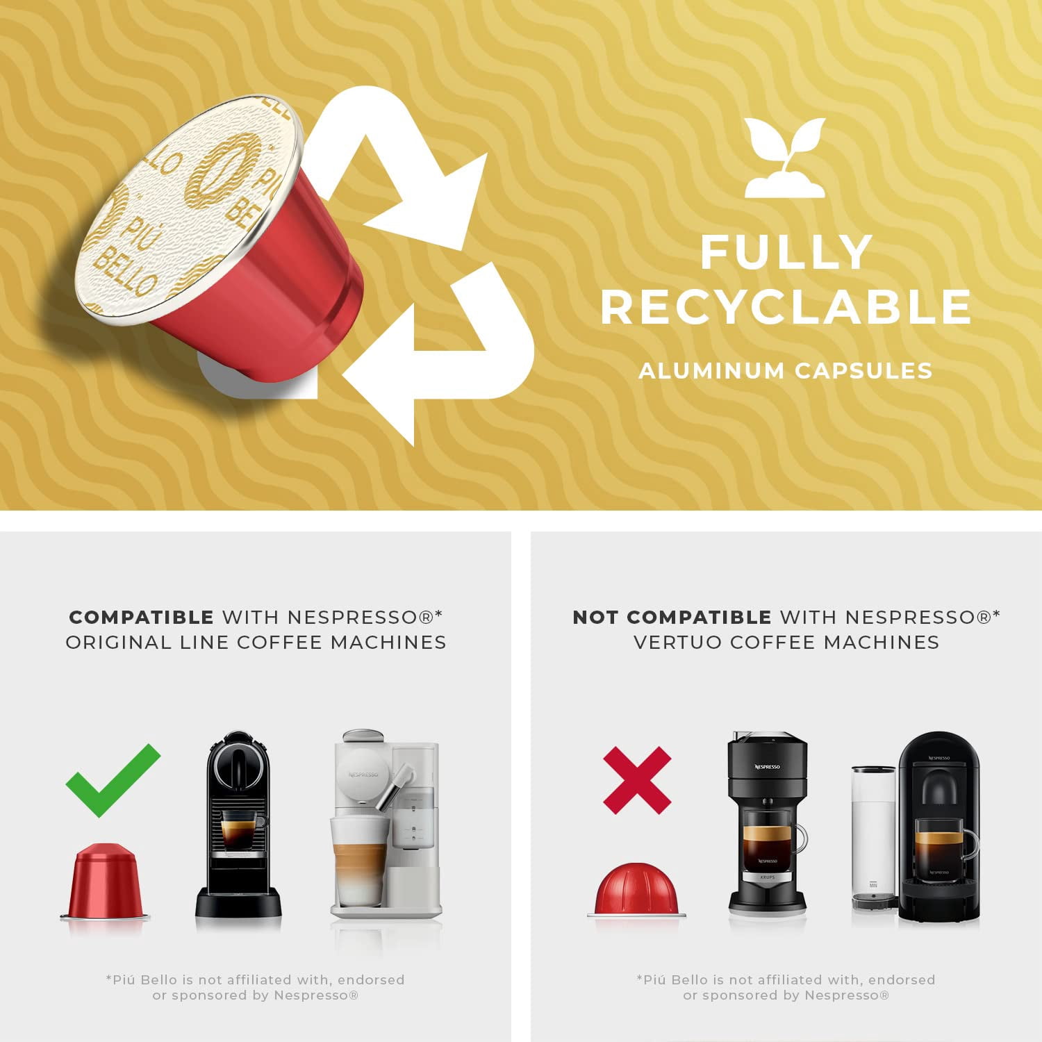 Piu Bello Coffee Pods Intense Variety Pack - Nespresso Machine (Original) Compatible Capsules with 3 Intense Flavors, Dark Roast, Low Acidity- Kosher (3 Flavor Multipack 120 Count)