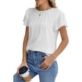 thumbnail image 3 of Fantaslook Pleated Blouses for Women Dressy Casual Tops Business Work Shirts Ruffle Sleeve Crew Neck Summer Outfits, 3 of 9