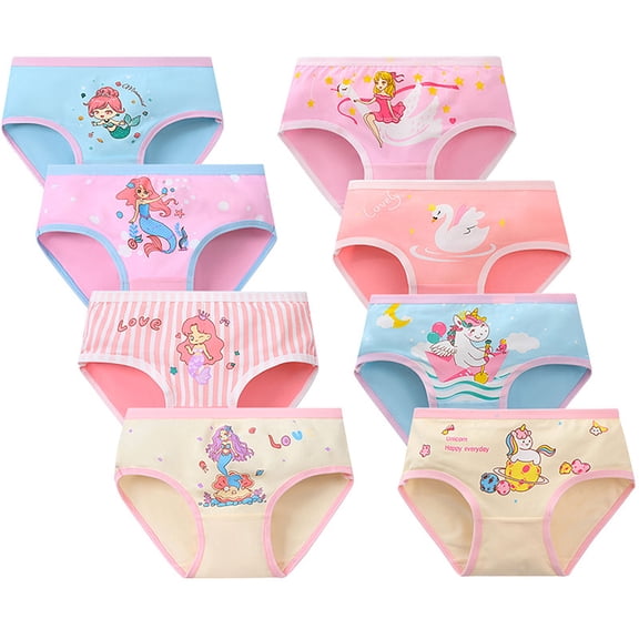 Emy Dola 8-Pack Girls' Underwear,Soft Elastic Tagless Panties for Toddlers' & Little Kids Breathable Cartoon Briefs 2-10Y