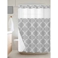 thumbnail image 6 of No Hook Shower Curtain with Snap in Liner, Moroccan Geometric Pattern Waterproof Bath Curtain Double Layers with See Through Top Window, Country Vintage Linen Texture Hotel Shower Curtains 60x72in, 6 of 9