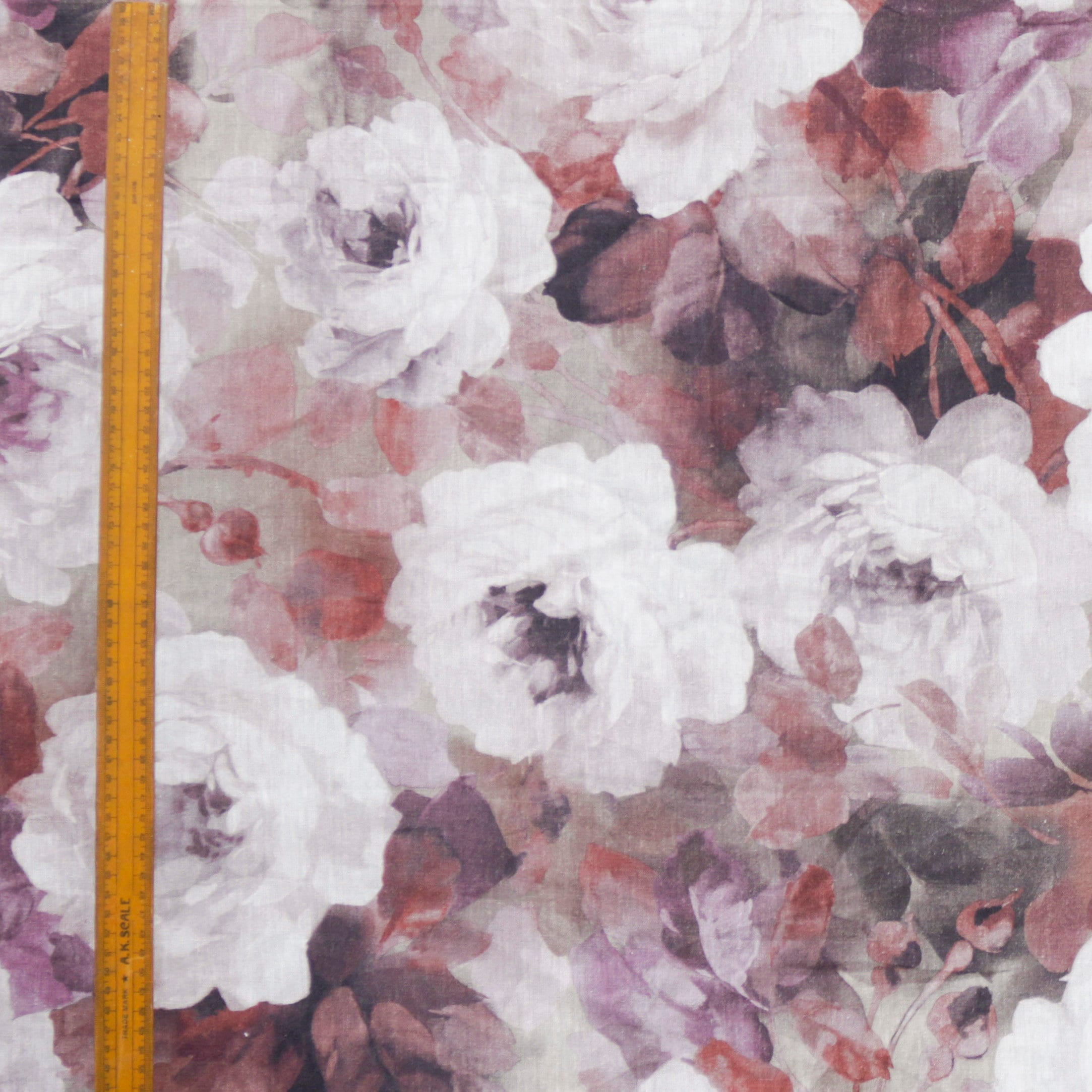 Fabric Mart Direct Purple, Maroon Cotton Printed Fabric By The Yard, 54 inches / 137 cm width, 5 Continuous Yards Purple Cotton Fabric, Dreamy Roses, Upholstery Drapery Curtain Wholesale Fabric