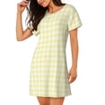 thumbnail image 2 of Disketp Lemon Yellow Checkboard para Camisón Corto de Manga Corta para Mujeres, Camisón Cómodo con Escote Redondo, Bonito y Confortable, 2 of 6
