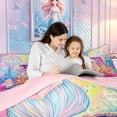 thumbnail image 4 of meiyoeat Rainbow Mermaid Treasure Twin Comforter Sets for Kids Boys Girls, Ocean Princess Bedding Set, Pink Blue, Pink Reversible, 2 Pieces, 1 Comforter and 1 Pillowcase, 4 of 6