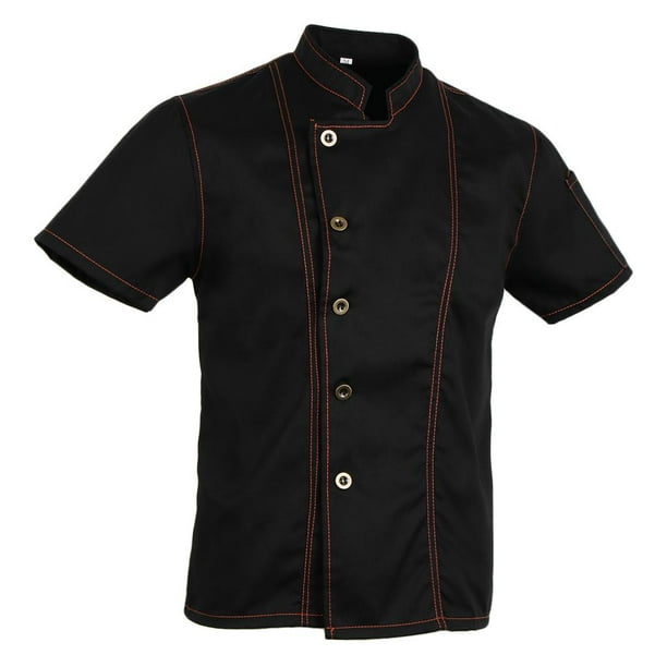 Camisa de Mezclilla Unisex Chef Chaqueta Mangas Cortas Camiseta Cocina Uniforme Negro XL XL negro Macarena chaqueta de chef de manga corta Bodega Aurrera en linea
