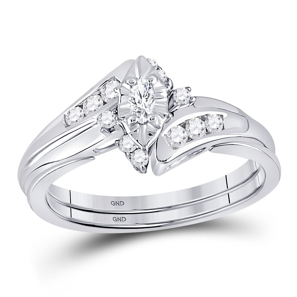 GnD 10kt White Gold Womens Marquise Diamond Bridal