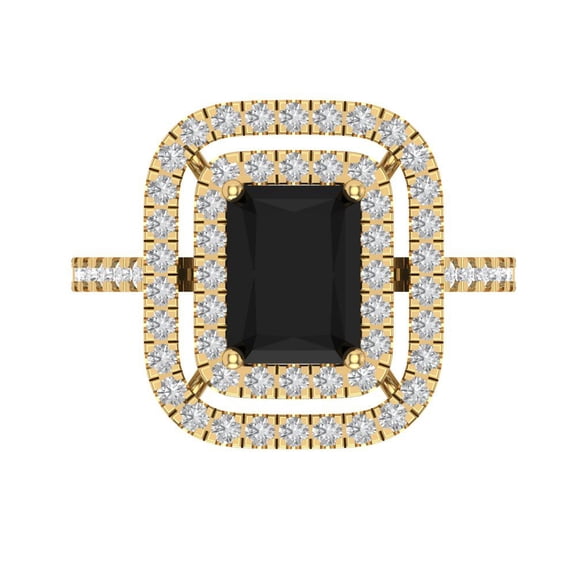 Halo Engagement Ring for Women - 2.62ct Natural Onyx in 18K Yellow Gold Promise Ring