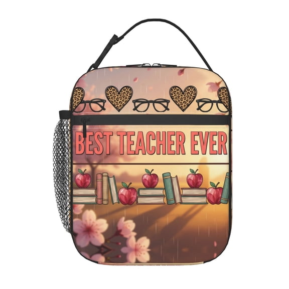 Teacher Insulated Lunch Bag Portable Handheld Best Educator Gift Reusable Cooler Handbag Front Pocket Work Office Daily Travel Food Bag Novelty