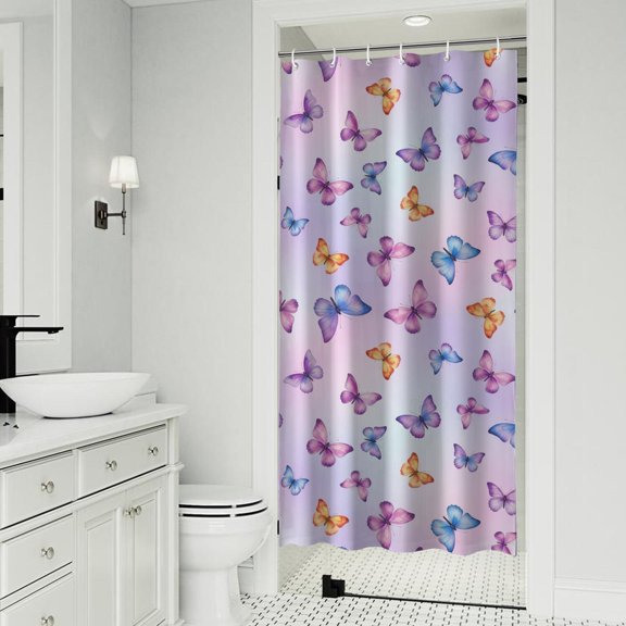 Butterfly and Purple Orange Pattern Modern Waterproof Shower Curtain Set with 12 Hooks, Washable Decorative Bathroom Shower Curtain