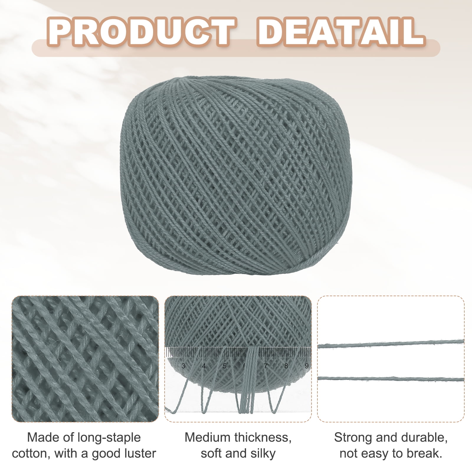 3 Rolls 164 Yards Size 3 Dark Gray Pearl Cotton Crochet Thread Lace Weight Yarn Tatting Thread for Crocheting Knitting Embroidery Sewing