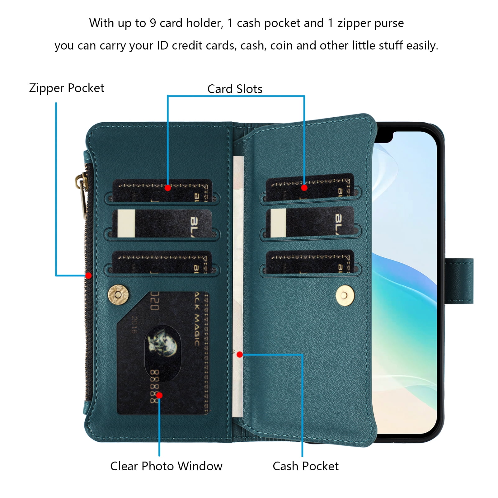Case for TCL K23 Classic Leather Phone Case with Detachable Wrist Strap Zipper Pocket Card Holder Kickstand Support Wireless Charging Shockproof Cover