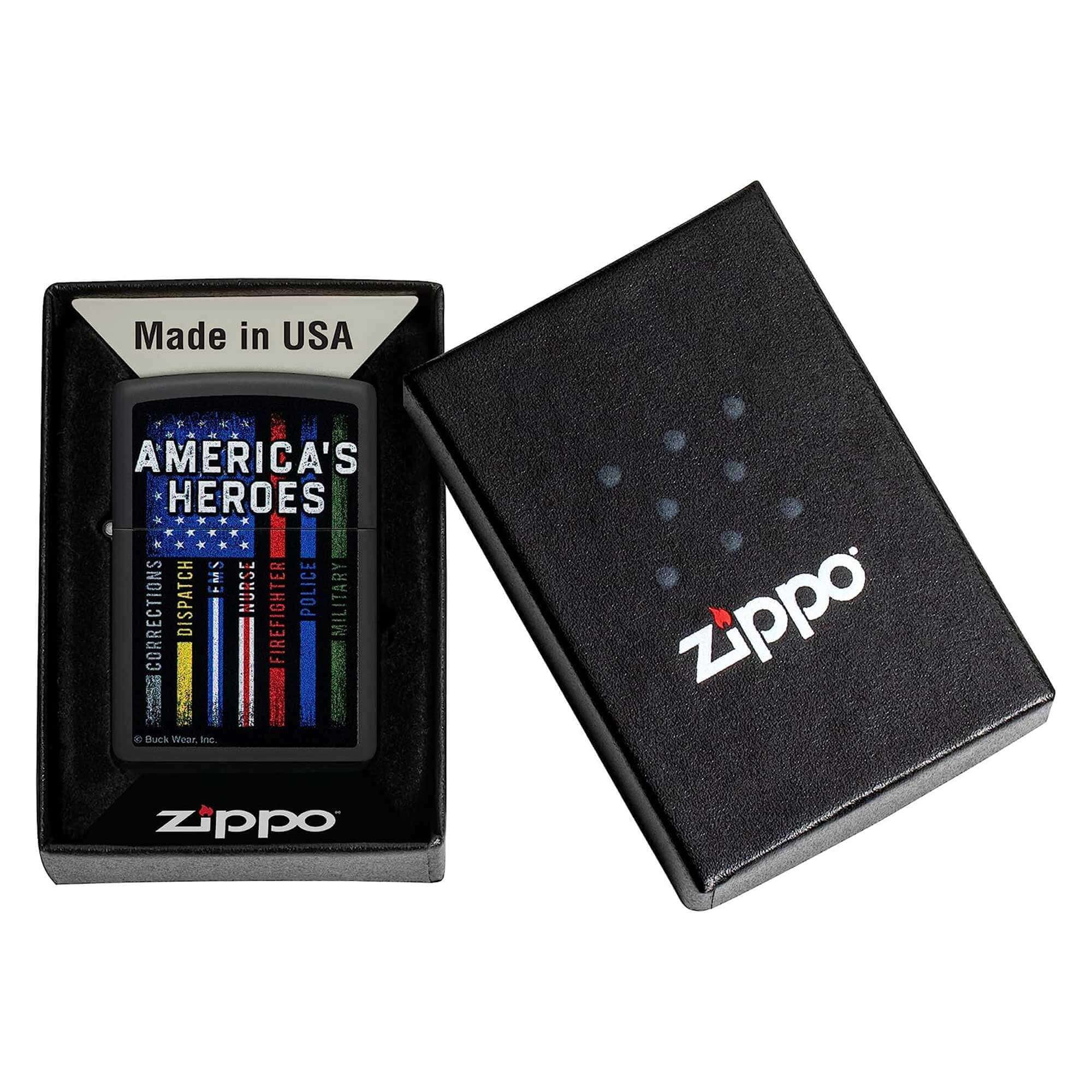 Zippo Buckwear America's Heroes Design Black Matte Pocket Lighter
