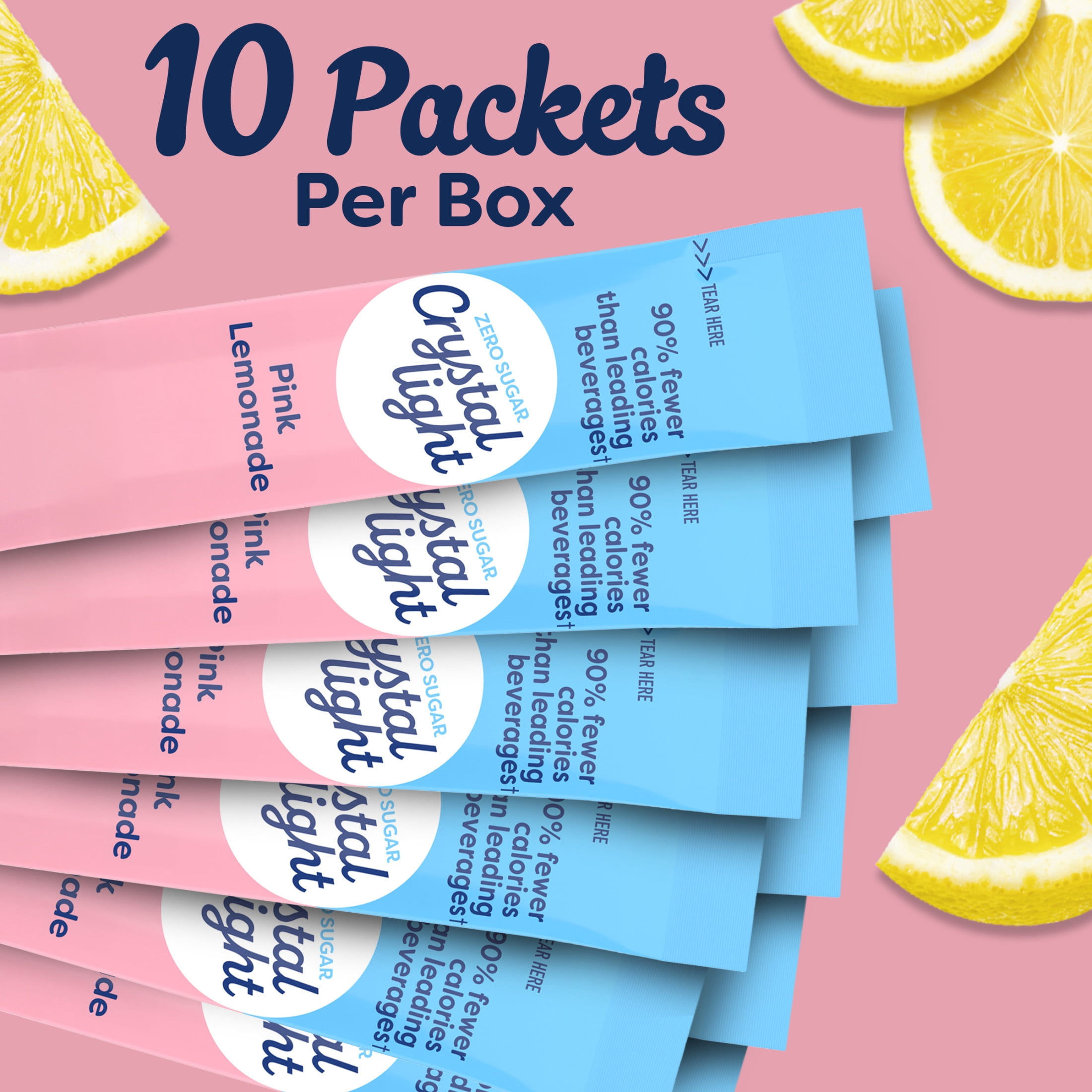 (4 pack) Crystal Light Drink Mix, 10 Packets, for Convenient On-the-Go Flavorful Hydration, Naturally Flavored Pink Lemonade with other natural flavor, Zero Sugar, 1.3 oz