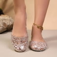 thumbnail image 5 of Bibifish Womens Flat Sandals Summer Closed Toe Delicate Sparkly Jelly Mesh Glitter Minimalist Embellish Footbed Beach Vacation Sandals, 5 of 7