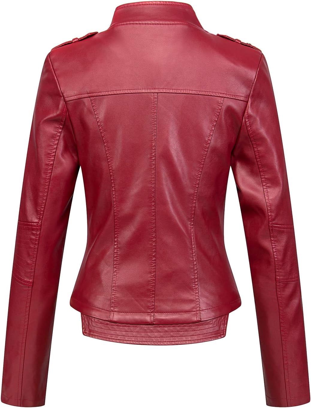 NANAHuang Women's Candy Color Asymmetric Zip Slim Faux Leather Cropped Moto Jacket
