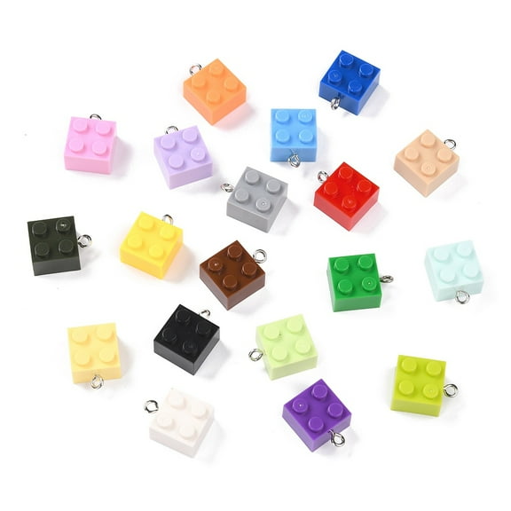 50pcs Resin Pendants with Iron Loop Bricks Mixed color 21x15.5x11mm Hole: 2.6mm