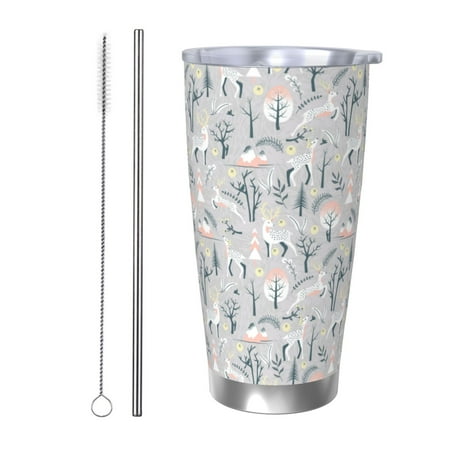 

Ocsxa white Moose winter tree Pattern 20oz Travel Coffee Mug with Flip Lid Stainless Steel Insulated Insulated Coffee Mug Thermal Cup with Splash Proof Sliding Lid-Straw Two-piece Set
