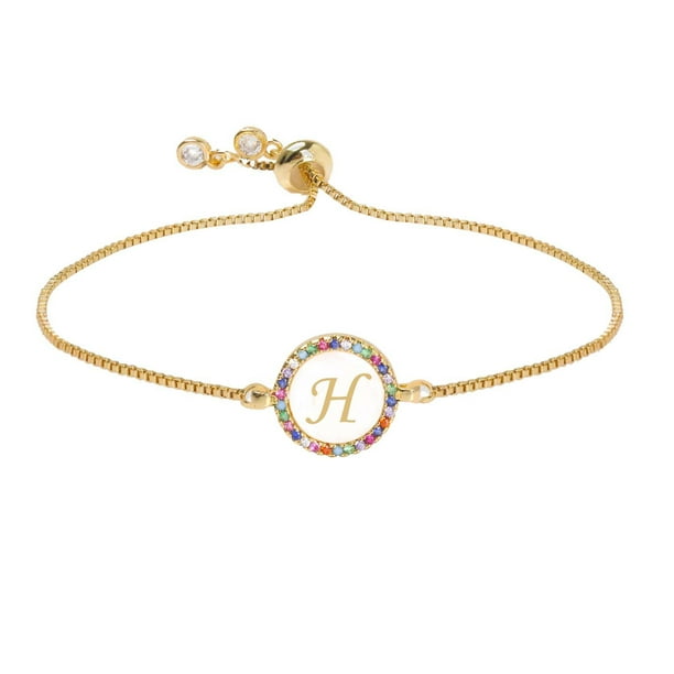 Fiudx Pulsera de 26 Letras con Forma de Disco y Corazón Color Melocotón para Mujer