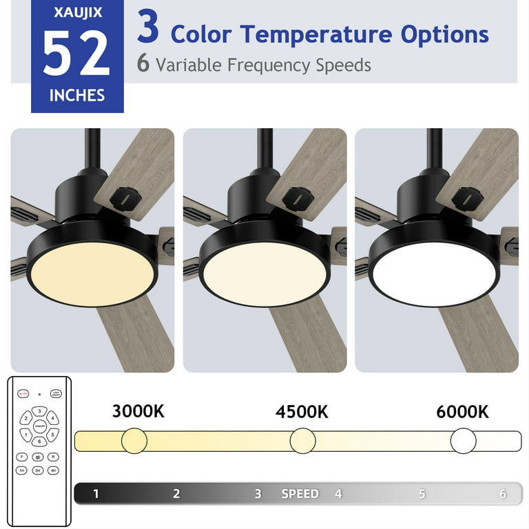 うろんいちゃま XAUJIX 52'' Ceiling Fan with Light, 6-Speed Reversible DC