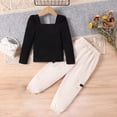 thumbnail image 4 of Odeerbi Kids Boys Girls Cotton Outfits Black Long Sleeve Knit Top + Cargo Pants Cool Casual Set Black 6-7 Years, 4 of 6