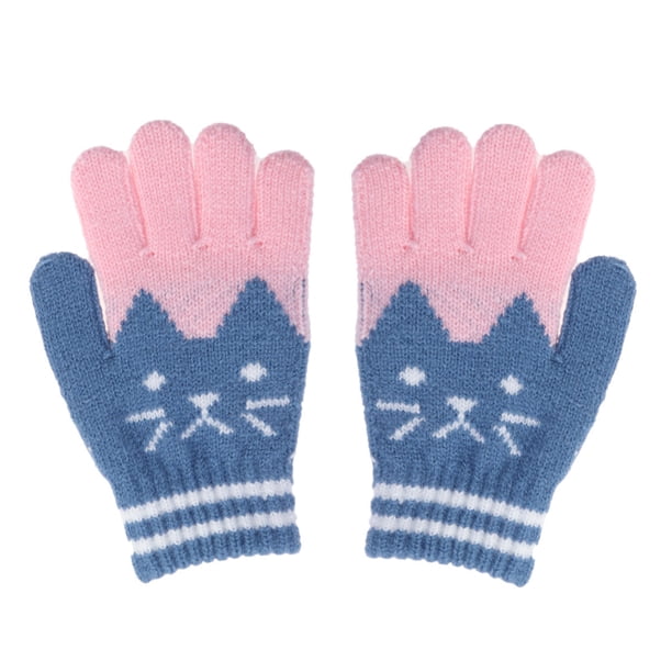 EeaseMX Guante de punto de invierno para niña, cálido, de lana sintética, para niña (azul)