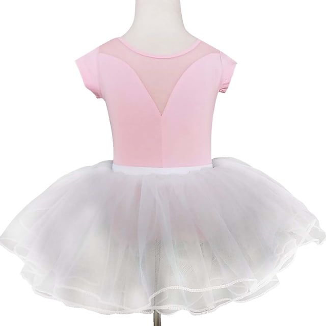 Robe de Danse à Manches Courtes pour Filles Jupe Tutu de Ballet Robe de Performance Jupon Vêtements d'Entraînement Ensemble Deux Pièces