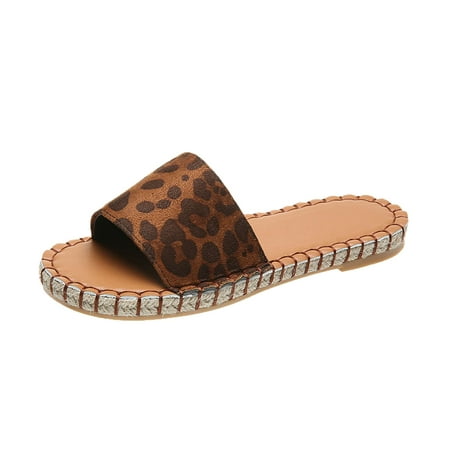 

Womens Leopard Slides Sandals Vintage Slip On Espadrilles Slippers Indoor Outdoor Casual Summer Open Toe Flatform Walking Shoes