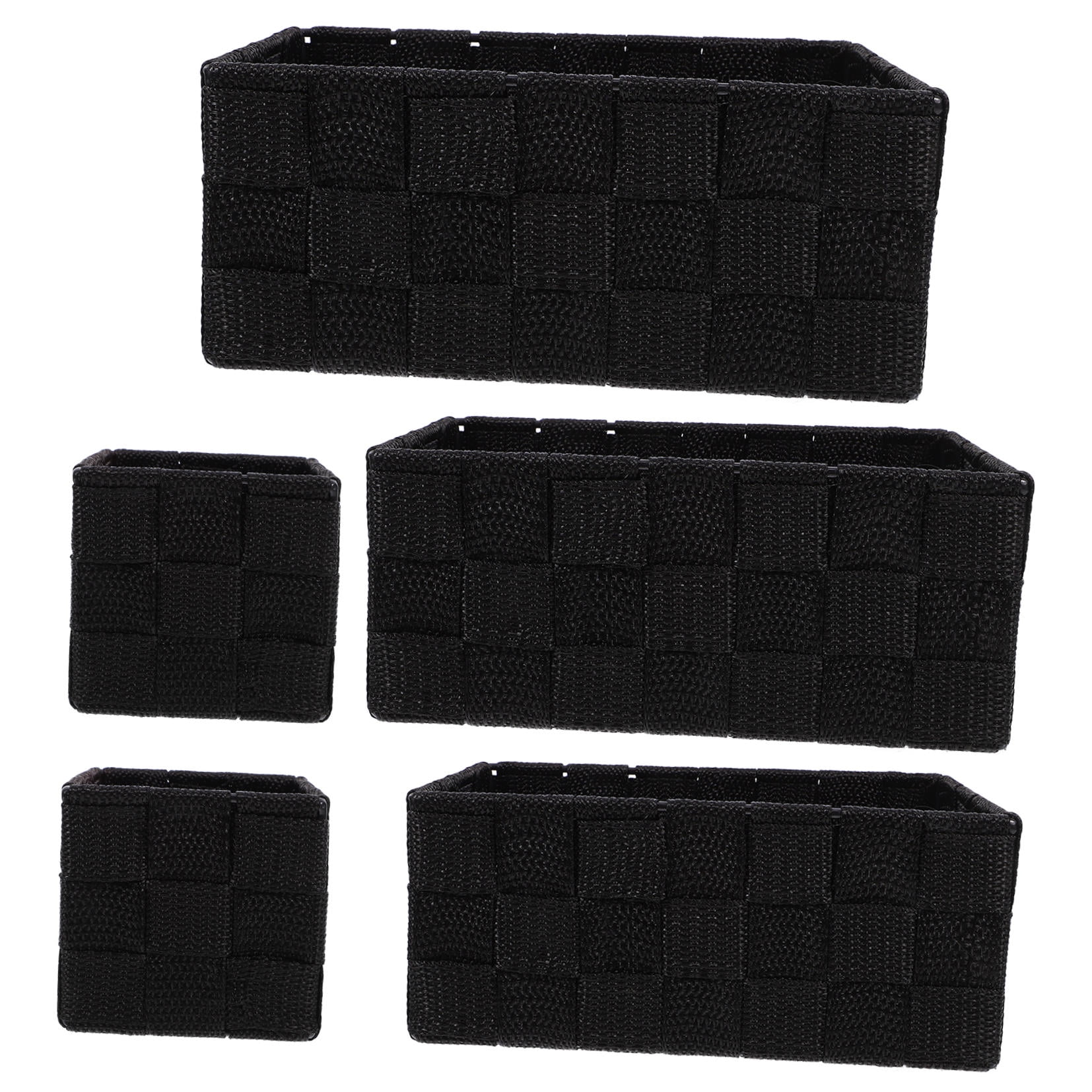 WHAMVOX Black Woven Storage Basket for Bathroom Organization Made of Durable Straw and Iron 1 Set