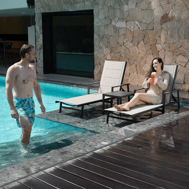 Howcool Outdoor Chaise Lounge Set of 2 with Side Table,Recliner Chair, 6-Position,3D Textilene Mesh, for Patio, Poolside, Deck