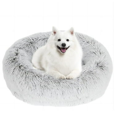FHWM Calming Donut Dog Bed & Cat Bed, Anti-Anxiety Washable Round Bed, Fluffy Dog Cuddler Bed, Cozy Dog Cat Cushion Bed for Small Puppy (20")