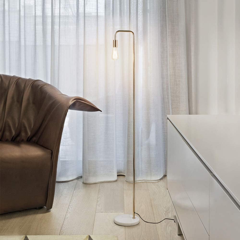 Minimalist Metal Industrial Standing Lamp with Marble Base, Gold