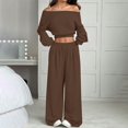 thumbnail image 2 of GILIGEGE Women's 2 Piece 2026 Fall Fashion Lounge Set Fall Fashion Long Sleeve Off Shoulder Crop Top Wide Leg Drawstring Pants Airport Outfit,Athleisure Workout Set,Casual Sweatsuit Coffee, 2 of 4